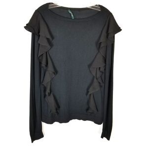 Lauren Ralph Lauren Women Silk Blend Sweater Size XL Black Pullover Ruffle‎ Trim